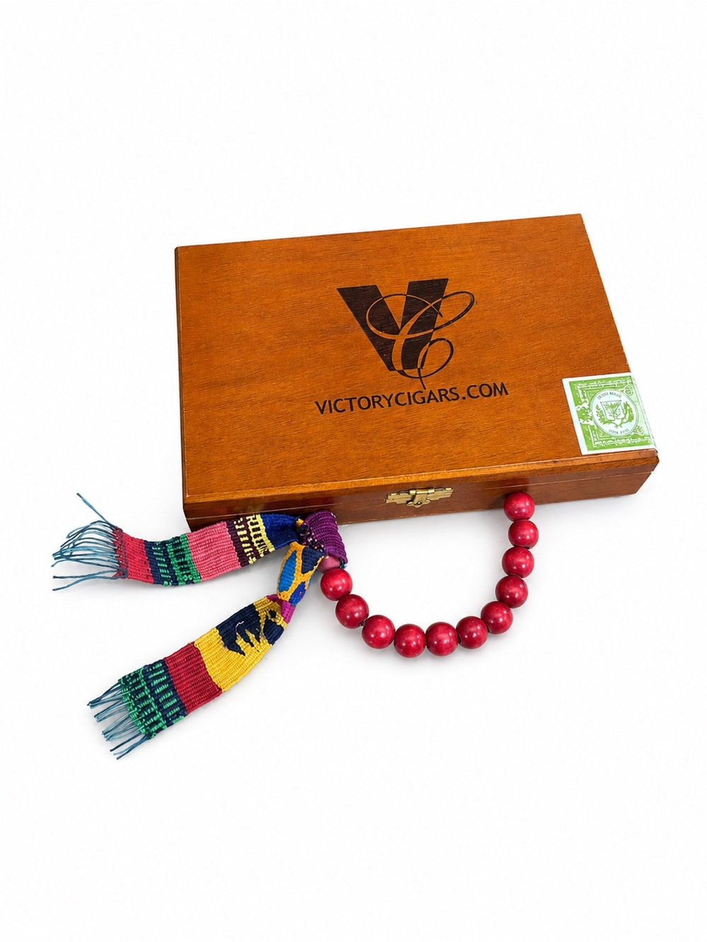 VictoryCigars Wooden Box Purse with Red Bead Tassel Accent